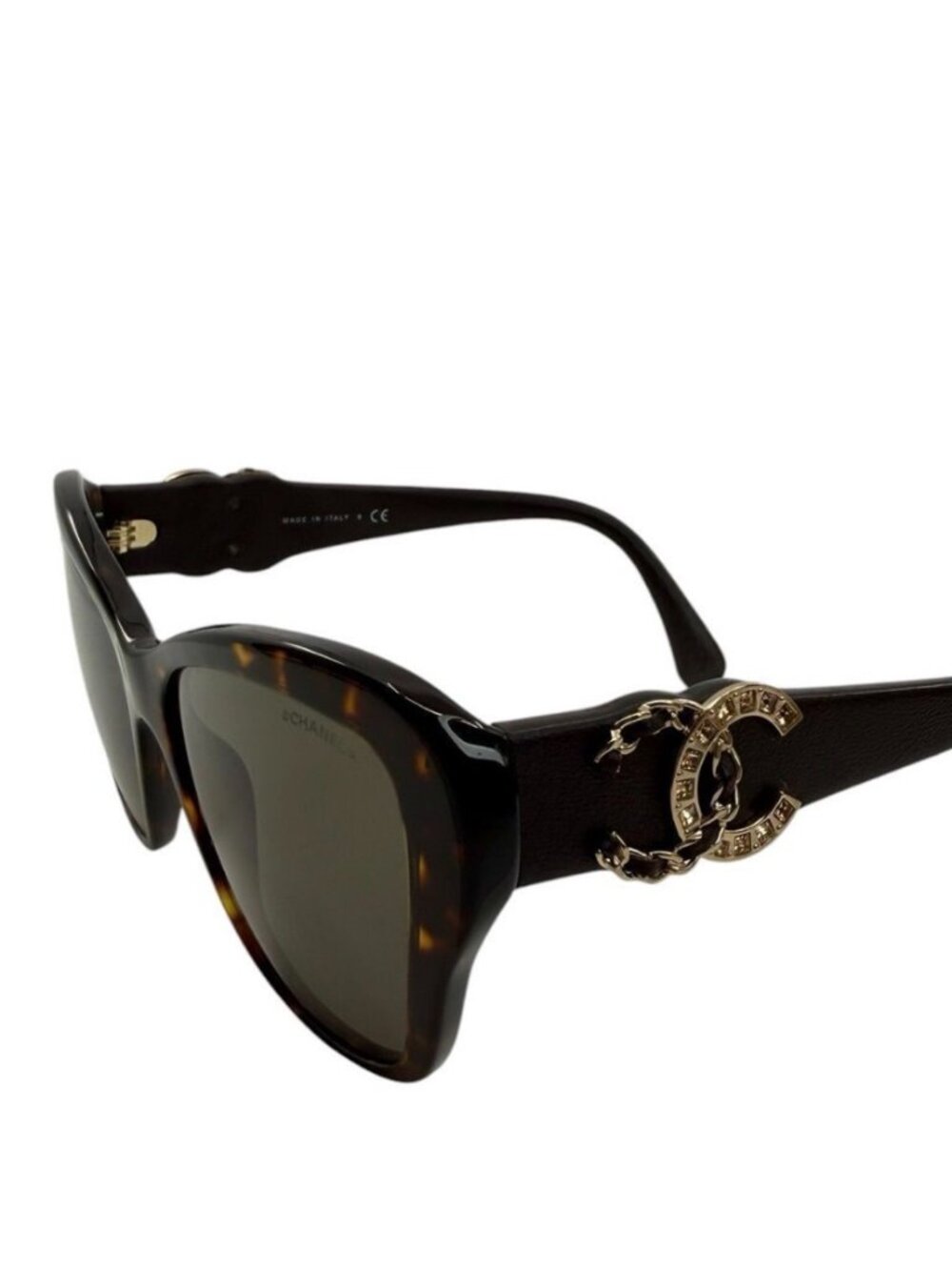NWOT CHANEL Tortoise CC Crystal & Leather Sunglasses Box & Case